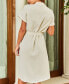 ფოტო #2 პროდუქტის Women's Beige Short Sleeve Side Slit Maxi Shirt Beach Dress