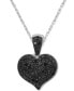 ფოტო #1 პროდუქტის Black Diamond (1/2 ct. t.w.) & White Diamond (1/2 ct. t.w.) Reversible Pavé Heart 18" Pendant Necklace in 14k White Gold