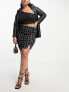 Simply Be side split mini skirt in black check