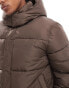 ASOS DESIGN puffer jacket with detachable hood in brown