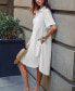 Women's White Short Sleeve Patch Pocket Midi Shirt Beach Dress