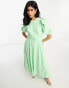 Фото #8 товара ASOS DESIGN belted midi skater dress in textured jacquard in apple green