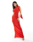 Vesper one shoulder drape detail maxi dress in bright red