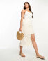 Pieces Tall exclusive tie detail halter neck top in white XS - фото #8