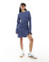 ASOS DESIGN long sleeve with ruching detail mini dress in charcoal acid wash 32 - фото #4