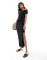 Pieces jersey off shoulder ribbed maxi dress in black