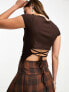 Cotton On tie detail backless crop top in dark brown