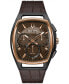 Men's Chronograph Curv Brown Leather Strap Watch 41.7mm