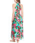 Фото #2 товара Women's Floral-Print Wrap-Neck Tie-Front Halter Maxi Dress