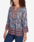 Фото #2 товара Petite Embellished Placket Paisley Print Slub Jersey Top