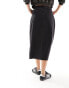 Pieces Tall front split denim midi skirt in washed black