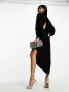 ASOS EDITION textured drape midi shirt dress with tie detail in black 34 - фото #1