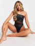 VAI21 one shoulder swimsuit with mesh panel in shiny black