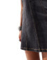 COLLUSION slash neck denim mini dress in washed black