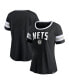 Фото #1 товара Women's Black and Heathered Gray Brooklyn Nets Block Party Striped Sleeve T-shirt