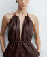 ფოტო #5 პროდუქტის Women's Leather-Effect Halter Dress