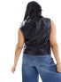 ONLY Curve faux leather biker waistcoat in black