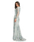 Women's Embellished V Neck Illusion Long Sleeve Gown