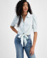 Фото #2 товара Women's Adele Button-Front Knot-Back Cropped Shirt