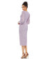 Women's Sequined Illusion Puff Sleeve V Neck Midi Dress