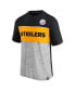 Фото #3 товара Men's Black, Heathered Gray Pittsburgh Steelers Colorblock T-shirt