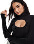 Threadbare roll neck long sleeve cut out bodysuit in black