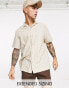 Фото #1 товара ASOS DESIGN relaxed revere linen mix stripe shirt in beige