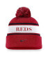 Men's Red Cincinnati Reds Team Stripe Peak Cuffed Knit Hat with Pom