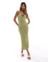 ASOS DESIGN textured keyhole bandeau column maxi dress in olive