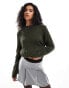 ASOS DESIGN crew neck jumper in rib in khaki