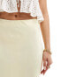 Stradivarius satin bias midi skirt in buttermilk