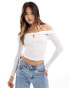 ASOS DESIGN ruched bardot top with cut out detail in cream