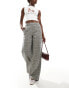 Object smart pull on wide leg trouser in multi check