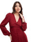 Фото #2 товара Maids to Measure Bridesmaid long sleeve button front maxi dress in burgundy