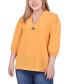 ფოტო #1 პროდუქტის Plus Size 3/4 Puff Sleeve Top with Detachable Necklace