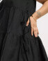 Native Youth Plus tie-detail mini linen smock dress in black