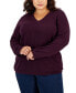 Фото #1 товара Plus Size Cable-Knit V-Neck Ivy Sweater