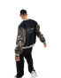 Фото #4 товара ASOS DESIGN oversized varsity jacket with faux leather sleeves in navy