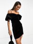 & Other Stories off-shoulder velvet mini dress in black 36 - фото #1