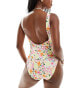 ASOS DESIGN scoop neck swimsuit with low back in scribble floral print