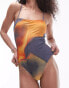 Topshop fitted swimsuit in magma print