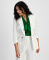 ფოტო #1 პროდუქტის Women's Faux Double-Breasted Linen-Blend Ruched-Sleeve Blazer, Created for Macy's