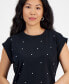 ფოტო #5 პროდუქტის Petite Embellished Roll-Sleeve Top, Created for Macy's