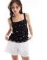 Фото #1 товара Miss Selfridge crinkle cami top with lace trim in ditsy print