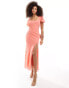 ASOS DESIGN flutter sleeve midi dress with lace insert in coral Koralle, 46 - фото #1