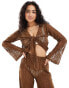 Pieces mesh swirl detail beach top co-ord in brown