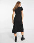 ASOS DESIGN short sleeve midi tea dress with twist front and buttons in black