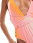 Фото #4 товара Simmi plunge cross back strappy tie waist swimsuit in pink and orange ombre