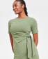 Фото #3 товара Women's Crewneck Wrap Tie Dress, Created for Macy's