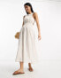 ASOS DESIGN cotton high neck gathered maxi dress in ecru